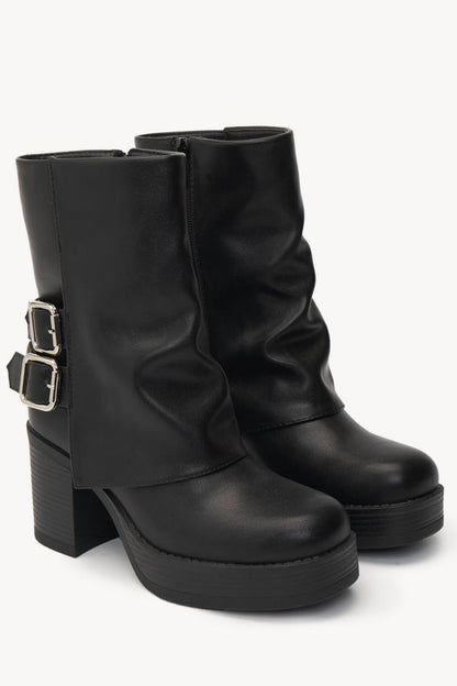 Bottines Femme Talon Bloc Boucles Fermeture Éclair Noir