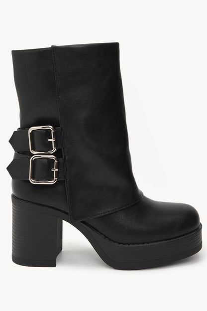 Bottines Femme Talon Bloc Boucles Fermeture Éclair Noir