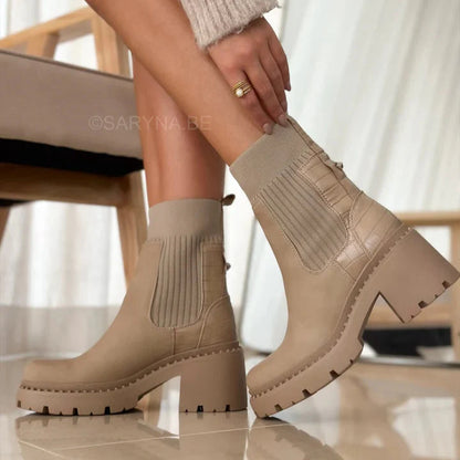 bottines à plateforme épaisse style chaussette à enfiler pour femme
