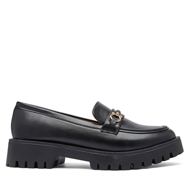 Mocassins femme avec détail doré et semelle crantée épaisse