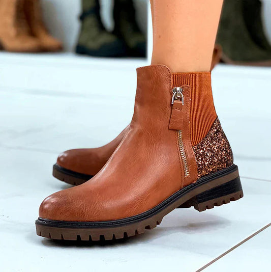 Bottines en simili à contrefort pailleté et zip