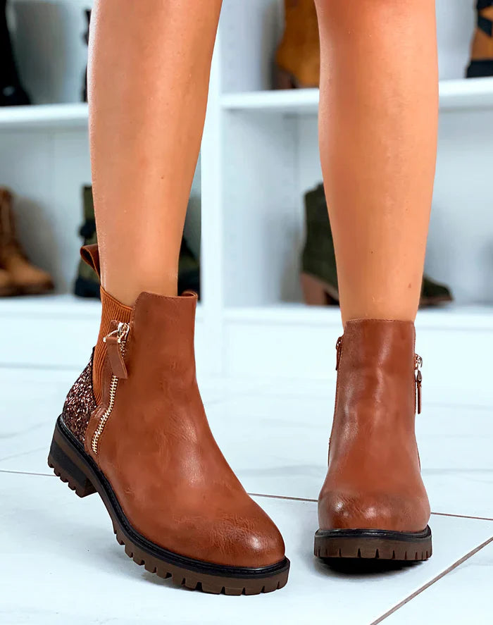 Bottines en simili à contrefort pailleté et zip