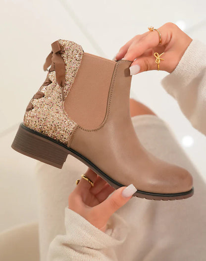 Bottines en simili à contrefort pailleté