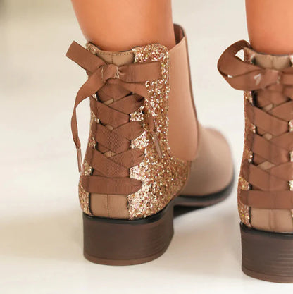 Bottines en simili à contrefort pailleté