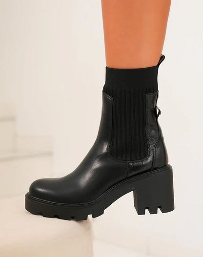 bottines à plateforme épaisse style chaussette à enfiler pour femme
