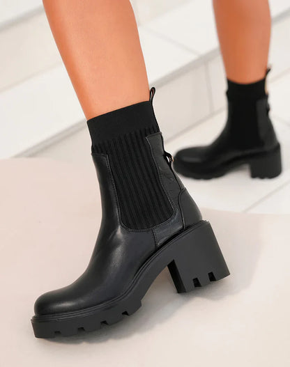 bottines à plateforme épaisse style chaussette à enfiler pour femme