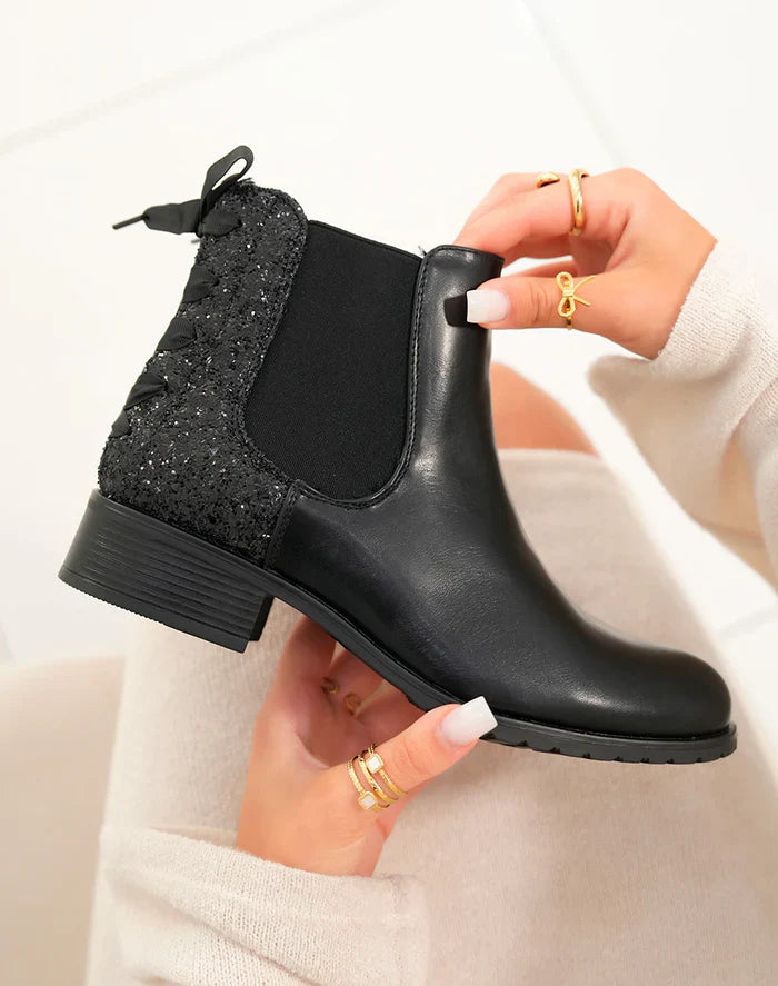 Bottines en simili à contrefort pailleté