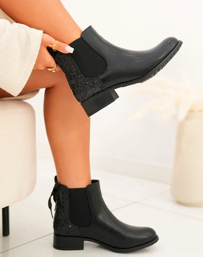 Bottines en simili à contrefort pailleté