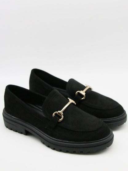 Mocassin suédine semelle épaisse boucle dor Noir