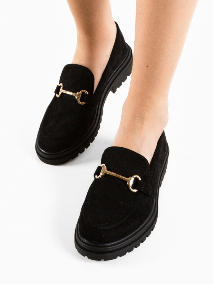 Mocassin suédine semelle épaisse boucle dor Noir