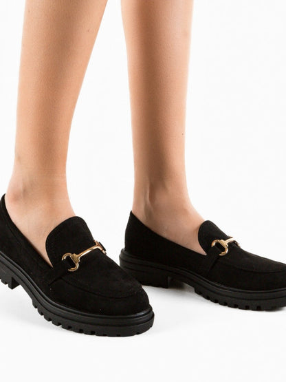 Mocassin suédine semelle épaisse boucle dor Noir