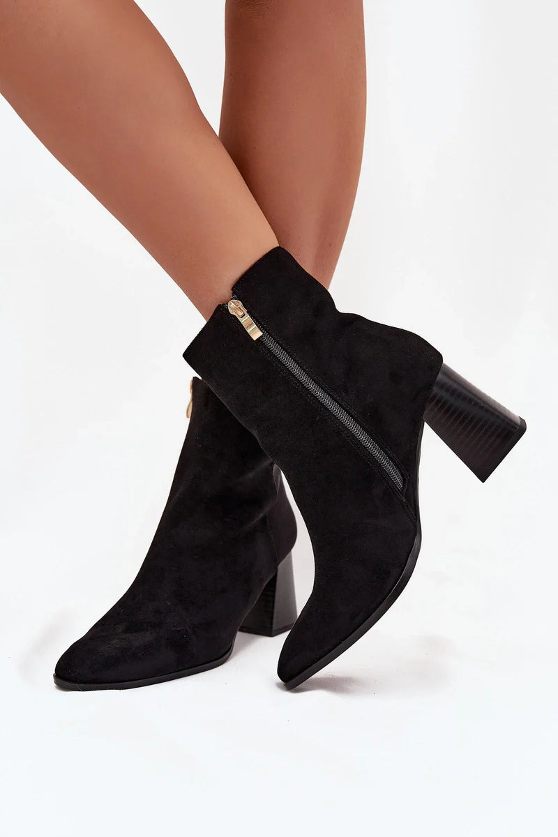 bottines pour femme en daim écologique avec fermeture éclair et talon