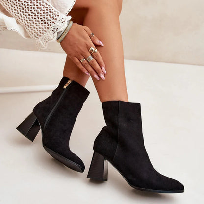 bottines pour femme en daim écologique avec fermeture éclair et talon