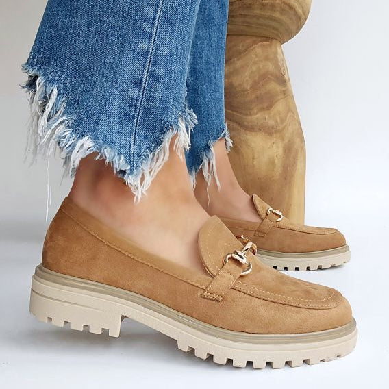 Mocassin suédine semelle épaisse boucle dor Noir