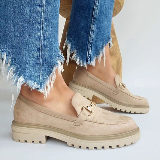 Mocassin suédine semelle épaisse boucle dor Noir