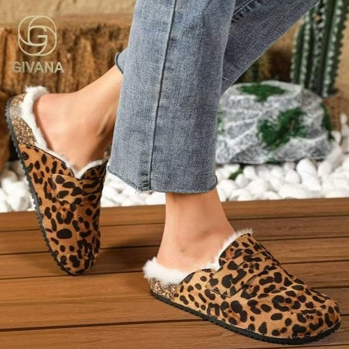 Sabot en simili-suède  avec semelle en liège ,bordure en fourrur