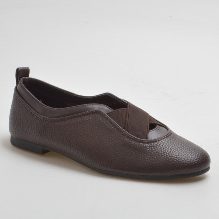 ballerines en cuir à brides élastiques croisées